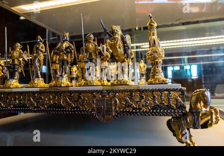 Knights themed Italian chess set. Chess sets from Italy. Chess pieces. Chess figure.Italy Stock Photo