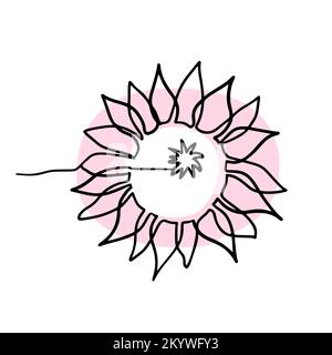 Single line drawing of protea flower and abstract shapes Stock Vector
