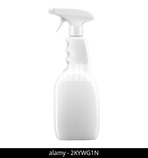Realistic White Plastic bottle can Spray Pistol. Household cleaning chemicals bottles of toilet and bathroom cleaner, bottle for detergents. Vector 3D Stock Vector