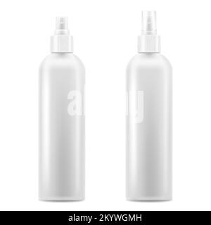 Realistic Cosmetic bottle can sprayer container. Dispenser for cream, soaps, and other cosmetics With lid and without. Template For Mock up Your Desig Stock Vector
