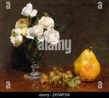 Still Life with Roses and Fruit by Henri Fantin-Latour (1836-1904), oil on canvas, 1863 Stock Photo