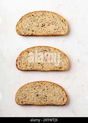 Three slices of rye bread for sandwich overhead shot Stock Photo