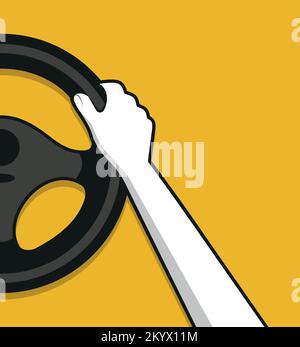 Steering wheel icon. Hands on steering wheel. Driver. Driving car. Test drive. Landing page driving lessons.Vector icon isolated on background. Eps 10 Stock Vector