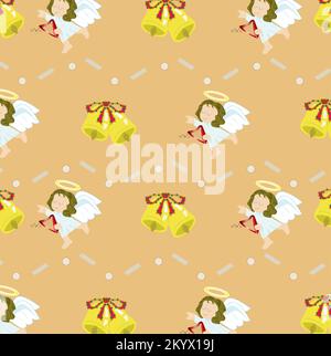 The angel with bells on the purple background,Christmas celebration background Stock Vector