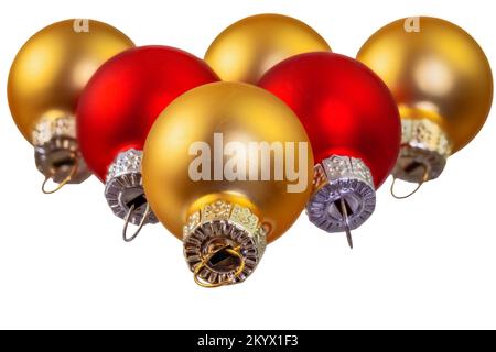 Closeup of ssolated red and golden christmas ornaments Stock Photo