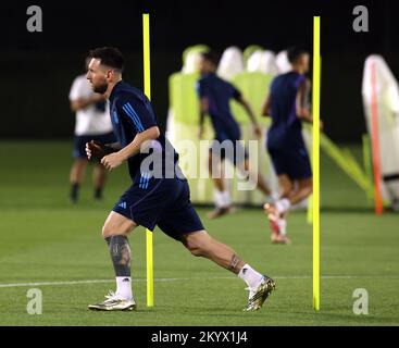 Doha, Qatar. 02nd Dec, 2022. Argentina's forward Lionel Messi during a training session at Qatar University in Doha on December 2, 2022, ahead of the Qatar 2022 World Cup football match against Australia for round of sixteen. (Alejandro PAGNI / PHOTOXPHOTO) Credit: Alejandro Pagni/Alamy Live News Stock Photo