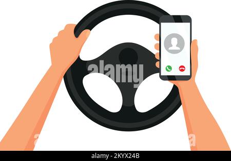 Using mobile phone while driving vector illustration Eps 10 Stock Vector