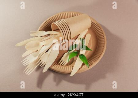 Disposable paper tableware Stock Photo