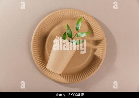Eco-friendly disposable utensils made of craft paper Stock Photo