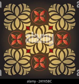Flower Pattern Circle Oriental Symbol - Symmetry - Energy Black Gold and Red Colors Stock Vector