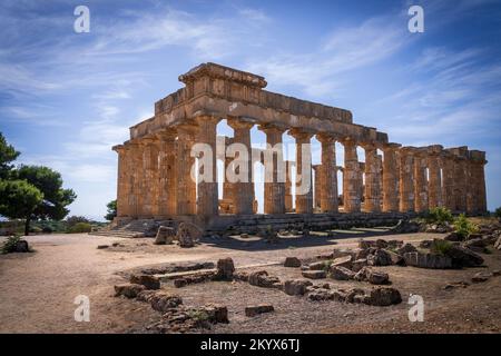 Hera Temple in Selinunte, Sicily, an archeological park in an ancient Greek town. Italy. Stock Photo