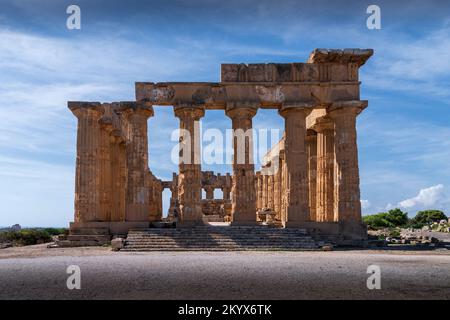 Hera Temple in Selinunte, Sicily, an archeological park in an ancient Greek town. Italy. Stock Photo
