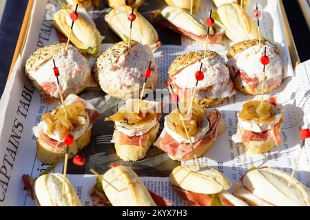 Close view of the Canapes with different format. Stock Photo