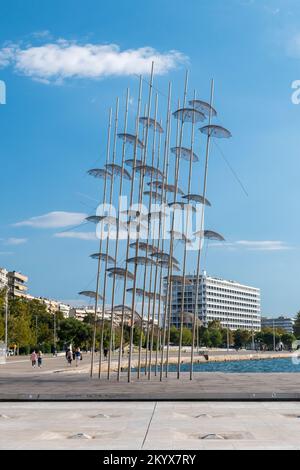 Thessaloniki, Greece - September 29, 2022: The Umbrellas by Zongolopoulos. Stock Photo