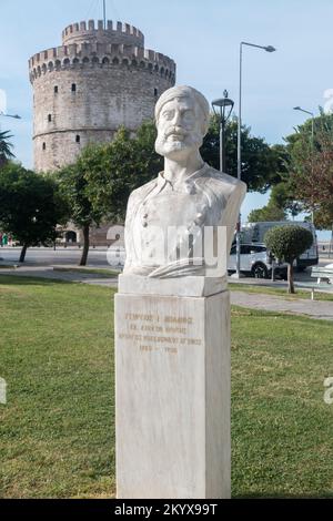 Thessaloniki, Greece - September 29, 2022: Bust of Georgios Volanis. Stock Photo