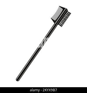 Eyebrow and eyelash make-up brush. Comb and brush for separating lashes and removing excess mascara, isolated on white background. Realistic 3d vector Stock Vector