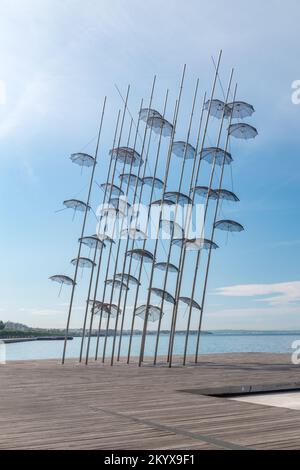 Thessaloniki, Greece - September 29, 2022: The Umbrellas by Zongolopoulos. Stock Photo