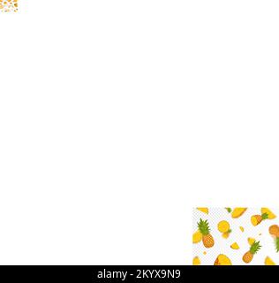 Flying pineapples, seamless pattern background with a whole and sliced pineapple fruits. Falling pineapples with blurred effect, realistic 3d vector i Stock Vector
