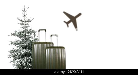 Winter vacation and air travel concept isolated on white. Stock Photo