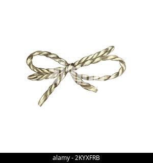Linen thread tying a bow. Watercolor illustration. Isolate on white background. for design solutions. Compilation of compositions. Stock Photo