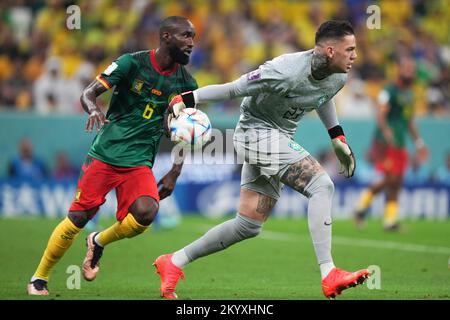 Brazil goalkeeper Ederson during the FIFA World Cup Group G match at the  Lusail Stadium in Lusail, Qatar. Picture date: Friday December 2, 2022  Stock Photo - Alamy