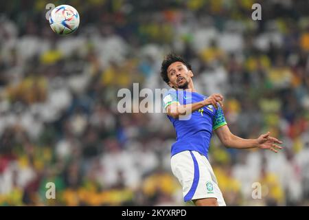 Marquinhos of Brazil during the FIFA World Cup Qatar 2022 match, Group G, between Cameroon and Brazil played at Lusail Stadium on Dec 2, 2022 in Lusail, Qatar. (Photo by Bagu Blanco / PRESSIN) Stock Photo