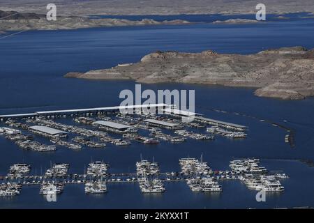 Las Vegas, United States. 16th Nov, 2022. Declining water levels due to climate change and 20 years of ongoing drought have reshaped Lake Mead's shorelines as seen in this file photo on Wednesday, November 16, 2022. Lake Mead is 26 feet lower than its current level, just 19% of the lake's full capacity and well below the federal government's predicted water level that would trigger the most severe water cuts for the Southwest. File Photo by Jim Ruymen/UPI Credit: UPI/Alamy Live News Stock Photo