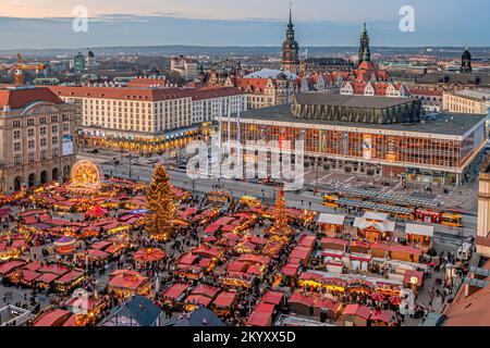 Christmas Striezel market in Dresden aerial view, Saxony, Germany Stock Photo