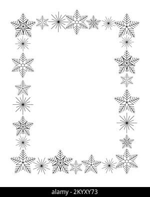 Snowflakes festive Christmas rectangular frame template vector illustration, New Year holiday celebration background with copy space for text, card, poster, banner design Stock Vector