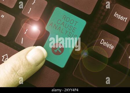 Sign displaying Root Cause Analysis. Conceptual photo Method of Problem Solving Identify Fault or Problem Stock Photo