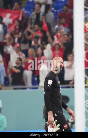 Doha, Qatar. 2nd Dec, 2022. Vanja Milinkovic-Savic, goalkeeper of Serbia, looks on after the Group G match between Serbia and Switzerland at the 2022 FIFA World Cup at Stadium 974 in Doha, Qatar, Dec. 2, 2022. Credit: Li Gang/Xinhua/Alamy Live News Stock Photo