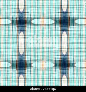 Teal rustic coastal beach house check fabric tile. Seamless sailor flannel textile gingham repeat swatch. Stock Photo