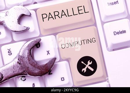 Hand writing sign Parallel Computing. Business concept simultaneous calculation by means of software and hardware Stock Photo