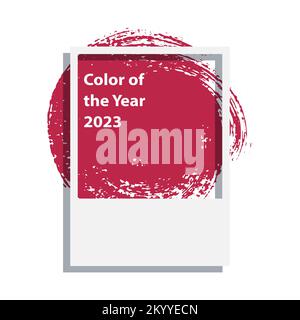 Magenta Color of the year 2023 . Paint strokes of magenta in frame. Vector illustration of swatch sample palette card isolated on white Stock Vector