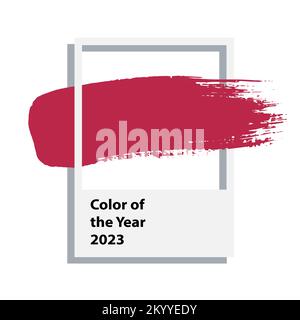 Magenta Color of the year 2023 . Paint strokes of magenta paint in frame. Vector illustration of swatch sample palette card isolated on white Stock Vector
