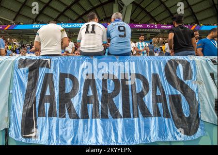 Al Wakrah, Qatar. 02nd Dec, 2022. The Uruguayan fans disappointed after the FIFA World Cup Qatar 2022 Group H match between Ghana and Uruguay at Al Janoub Stadium in Al Wakrah, Qatar on December 2, 2022 (Photo by Andrew Surma/ Credit: Sipa USA/Alamy Live News Stock Photo