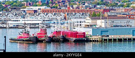 Red Tugboats in Portland Harbor Stock Photo