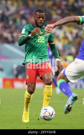 Al Daayen, Qatar. 02nd Dec, 2022. Olivier Ntcham of Cameroon during the FIFA World Cup 2022, Group G football match between Cameroon and Brazil on December 2, 2022 at Lusail Stadium in Al Daayen, Qatar - Photo Jean Catuffe / DPPI Credit: DPPI Media/Alamy Live News Stock Photo