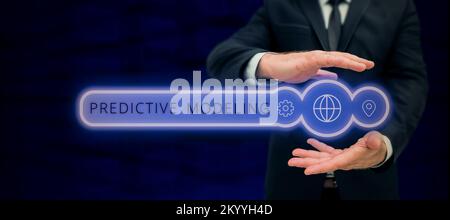 Text caption presenting Predictive Modeling. Concept meaning maintenance strategy driven by predictive analytics Stock Photo