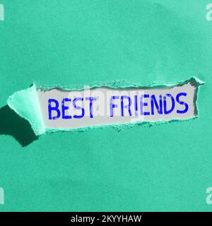 Hand writing sign Best Friends. Business idea A person you value above other persons Forever buddies Stock Photo