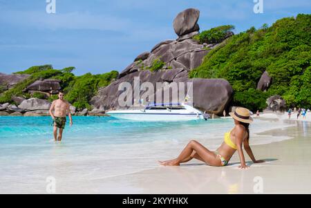 Similan Islands Thailand, couple men and women on a tropical beach in Thailand Stock Photo