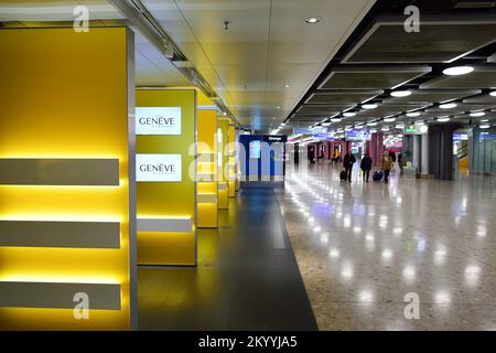 GENEVA, SWITZERLAND - NOVEMBER 19, 2015: interior of Geneva Airport. Geneva International Airport is the international airport of Geneva, Switzerland. Stock Photo