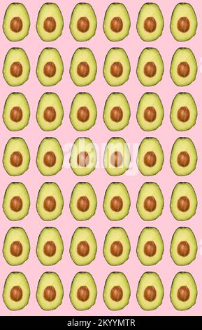 seamless pattern of half fresh avocado on pink background Stock Photo