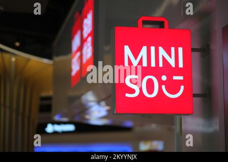 Shanghai,China-August 13th 2022: close up Miniso store sign. A Chinese low-cost retailer Stock Photo