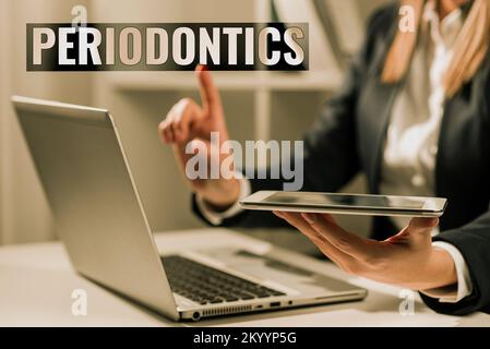 Text caption presenting Periodontics. Business overview a branch of dentistry deals with diseases of teeth, gums, cementum Stock Photo