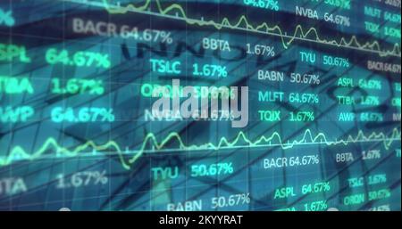 Image of financial data processing over clock Stock Photo