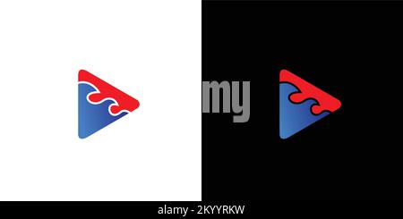 Unique and modern play and wave symbol combination logo design Stock Vector
