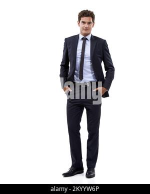 Well suited to his profession. Studio shot of a well dressed businessman against a white background. Stock Photo