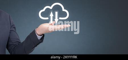 Cloud service on businessman hand. Cloud computing technology internet storage network. Cloud technology, and Cloud storage. new technology bigdata an Stock Photo