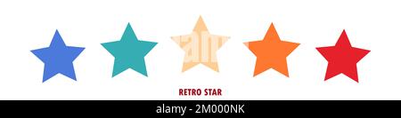 Colorful rating 5 stars in retro style on a white background. Feedback concept for mobile app or website. Quality shape design. Vector illustration in Stock Vector
